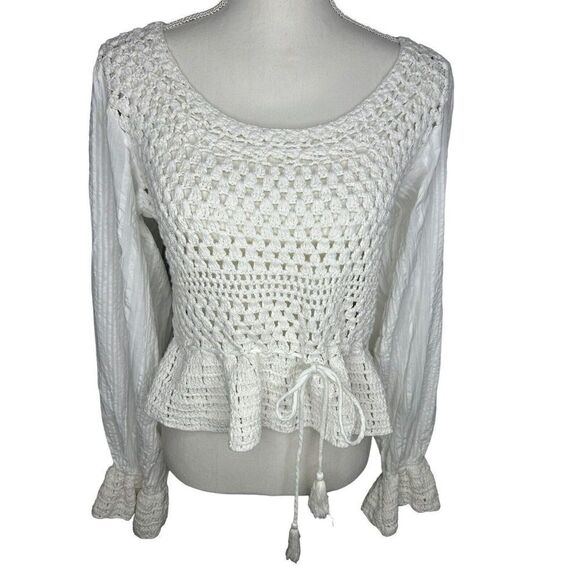 FREE PEOPLE Women’s Megan Crochet Top Shirt Sz Large Boho - Picture 1 of 6